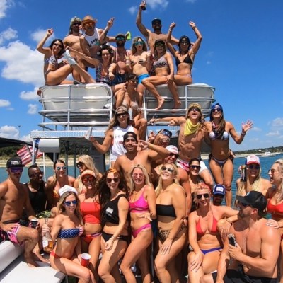 a group of people in a swimming pool