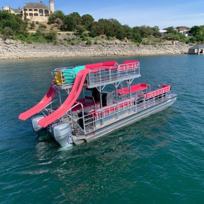 a small boat in a large body of water