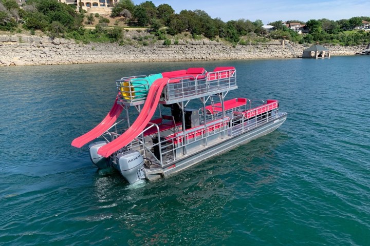 a small boat in a large body of water