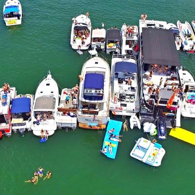 a group of items on a boat in the water