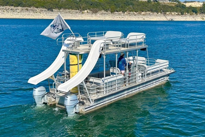 a small boat in a large body of water