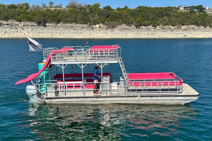 a small boat in a large body of water