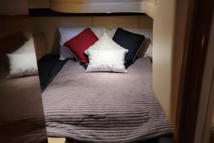 a large bed sitting in a room