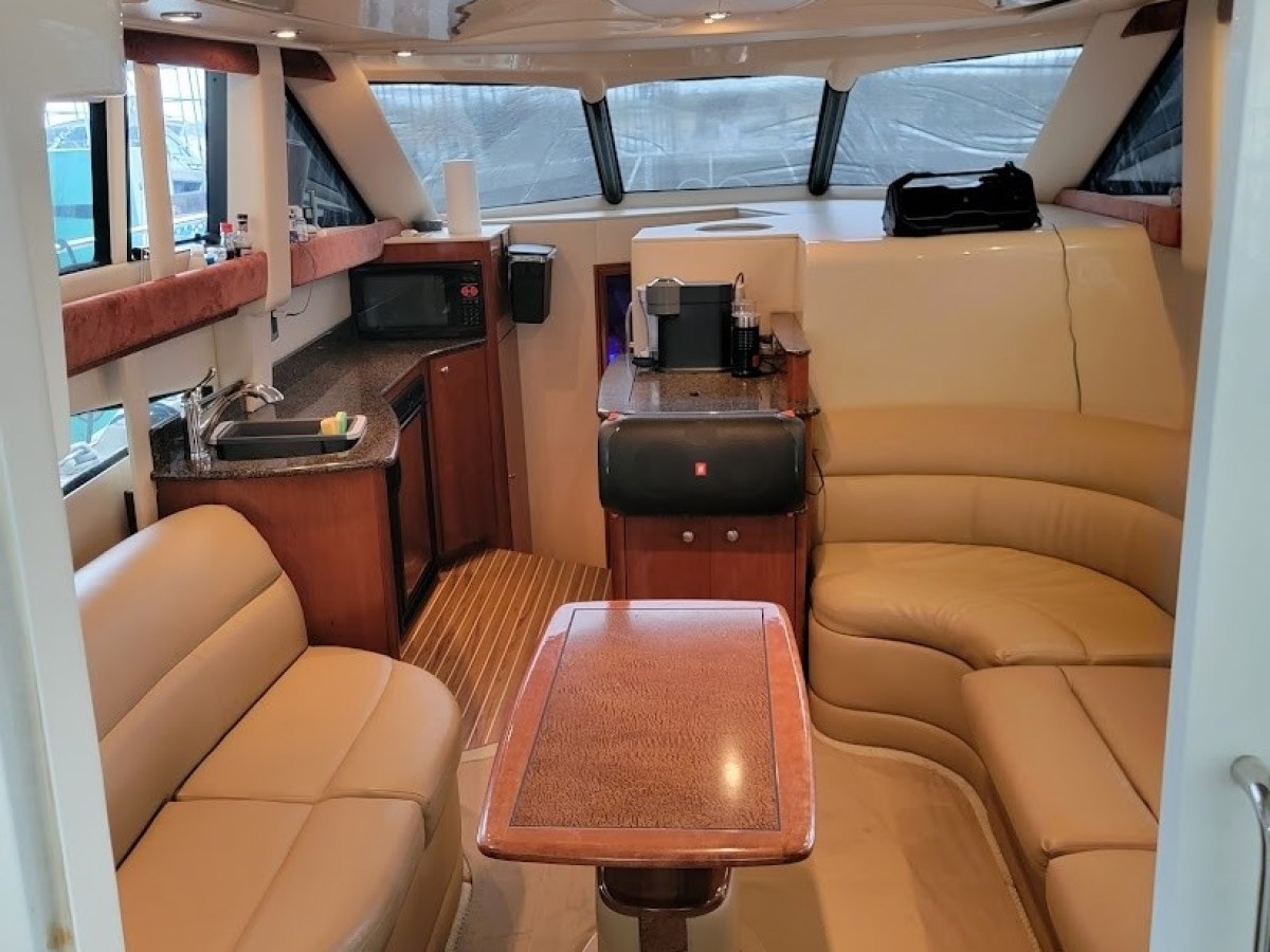 a chair sitting in front of a car