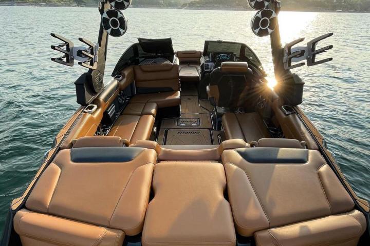 a boat parked next to a body of water